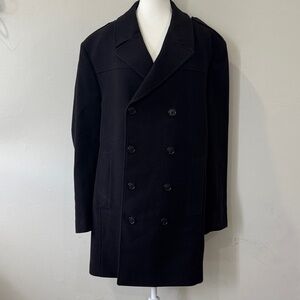 NWOT Kenneth Cole Black Small Check Double Breasted Men’s Wool Pea Coat - Sz 3XL